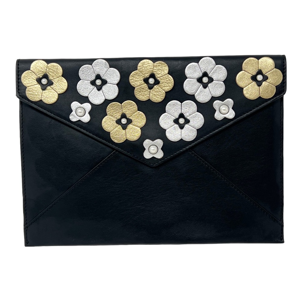 Rebecca Minkoff Black Clutch with Gold and Silver Floral Accents